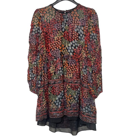 Saylor Talley Dark Floral Metallic Mini Dress Black Red Sz XL Boho Whimsigoth - Picture 1 of 8